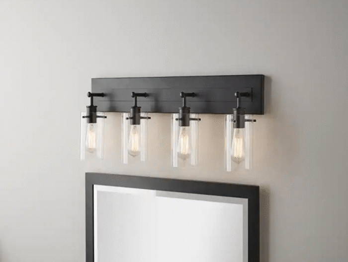 Regan 29.13 in. 4-Light Espresso Bronze Vanity Light with Clear Glass Shades